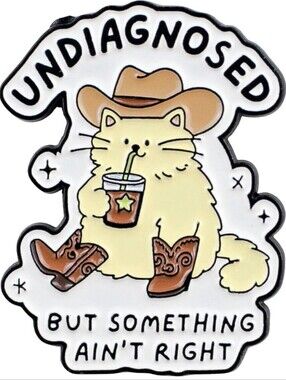 Undiagnosed Cat Enamel Pin - Cream Cat with Cowboy Hat and Boots